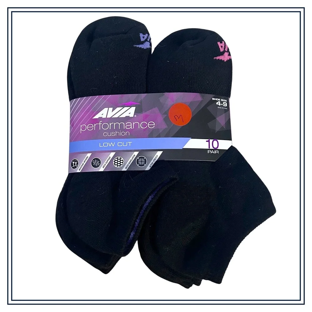 AVIA‎ Women's Performance Cushion Low Cut Socks Black Shoe Size 4-9 10 Pair Pack